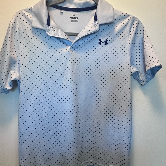 Under Armour Youth White and Blue Polka Dot Polo - Picture 1 of 3